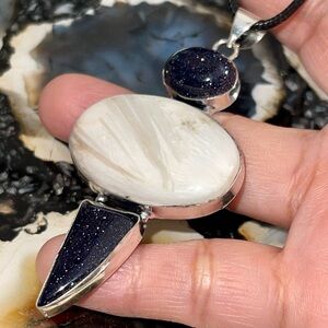 Bluestone & Scolecite Crystal Pendant 3”